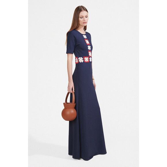 Staud Plage Navy Blue Crochet Panel Maxi Dress Cottage Womens Size XS - Picture 1 of 7